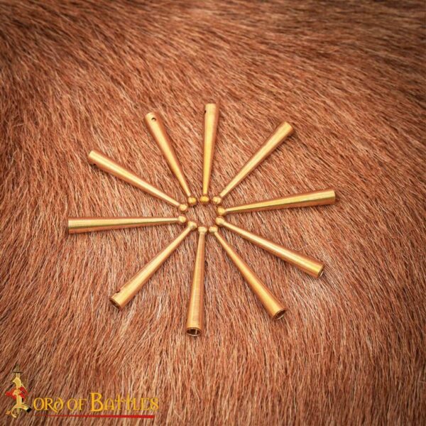 Medieval Pure Solid Brass Aiglets with Rounded Tips, Set of 10, 3.8cm