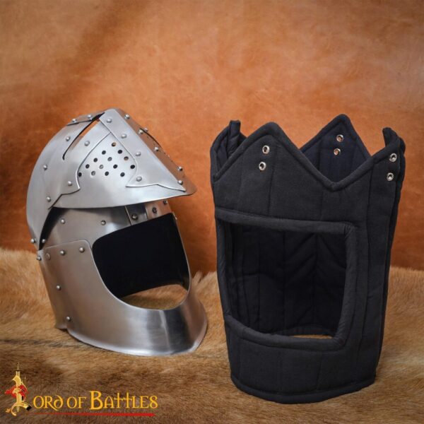 Medieval Canvas Padded Liner for Helmet with Genuine Leather Cord - Image 2