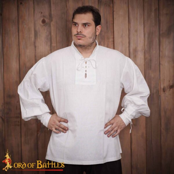 Classic Medieval Fantasy or Renaissance Pirate Shirt Handmade Light Cotton, White and Black - Image 2
