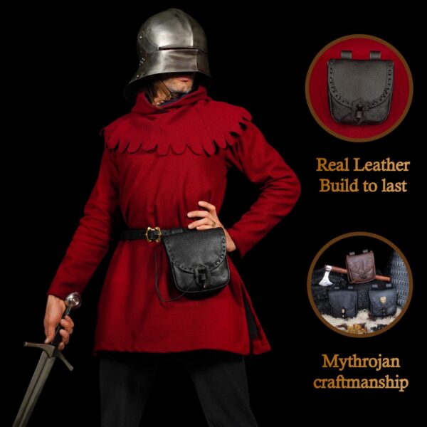 Medieval Leather Belt Pouch – Handcrafted Genuine Leather Bag with Toggle Fastening - Image 4