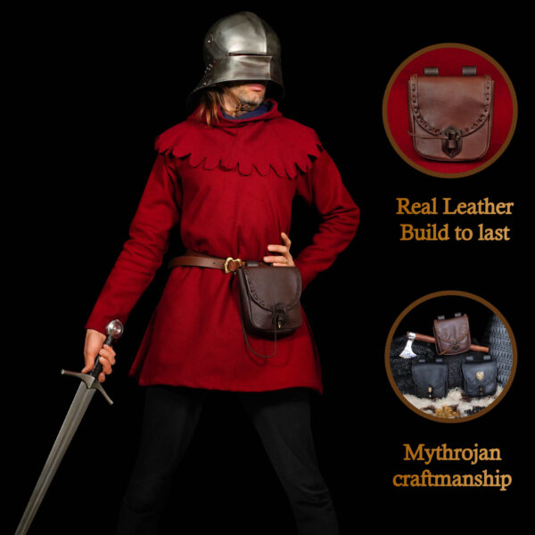 Medieval Leather Belt Pouch – Handcrafted Genuine Leather Bag with Toggle Fastening - Image 17