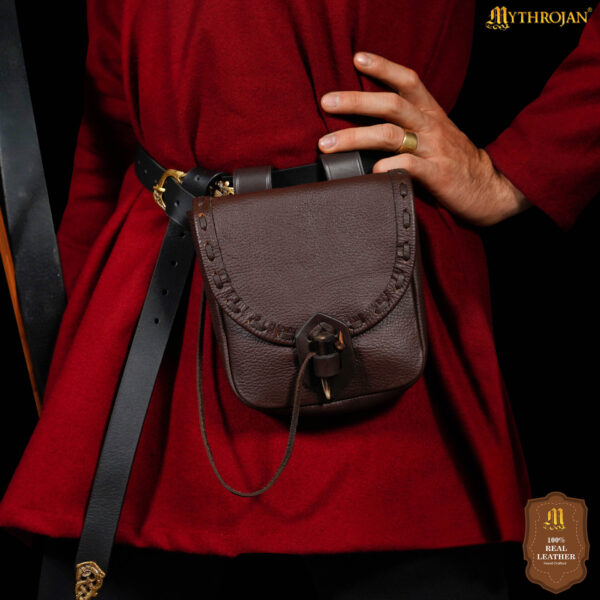 Medieval Leather Belt Pouch – Handcrafted Genuine Leather Bag with Toggle Fastening - Image 18