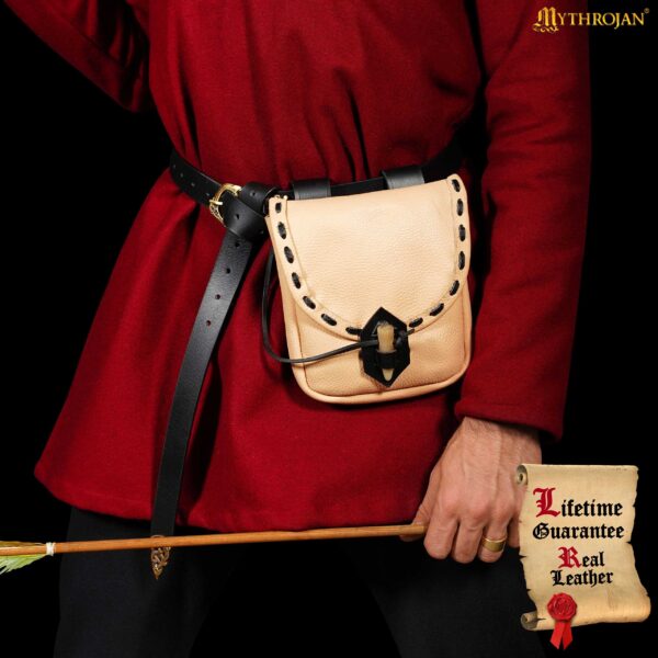 Medieval Leather Belt Pouch – Handcrafted Genuine Leather Bag with Toggle Fastening - Image 9