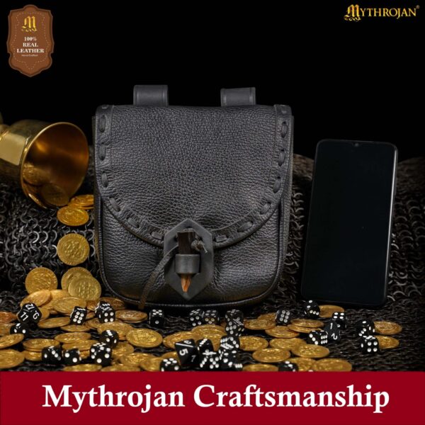 Medieval Leather Belt Pouch – Handcrafted Genuine Leather Bag with Toggle Fastening