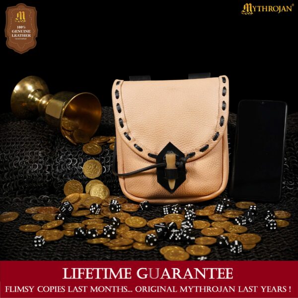 Medieval Leather Belt Pouch – Handcrafted Genuine Leather Bag with Toggle Fastening - Image 7