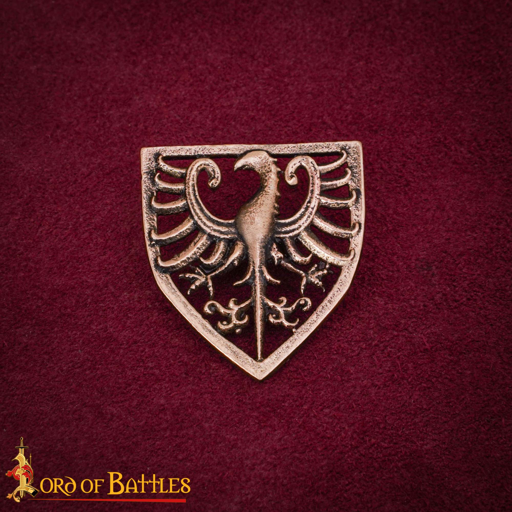 13th Century Antique Bronze Heraldic Eagle Shield Brooch-26432BZAT