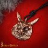 19th Century Victorian Antique Bronze Owl Head Pendant with Leather Cord-26597BZAT