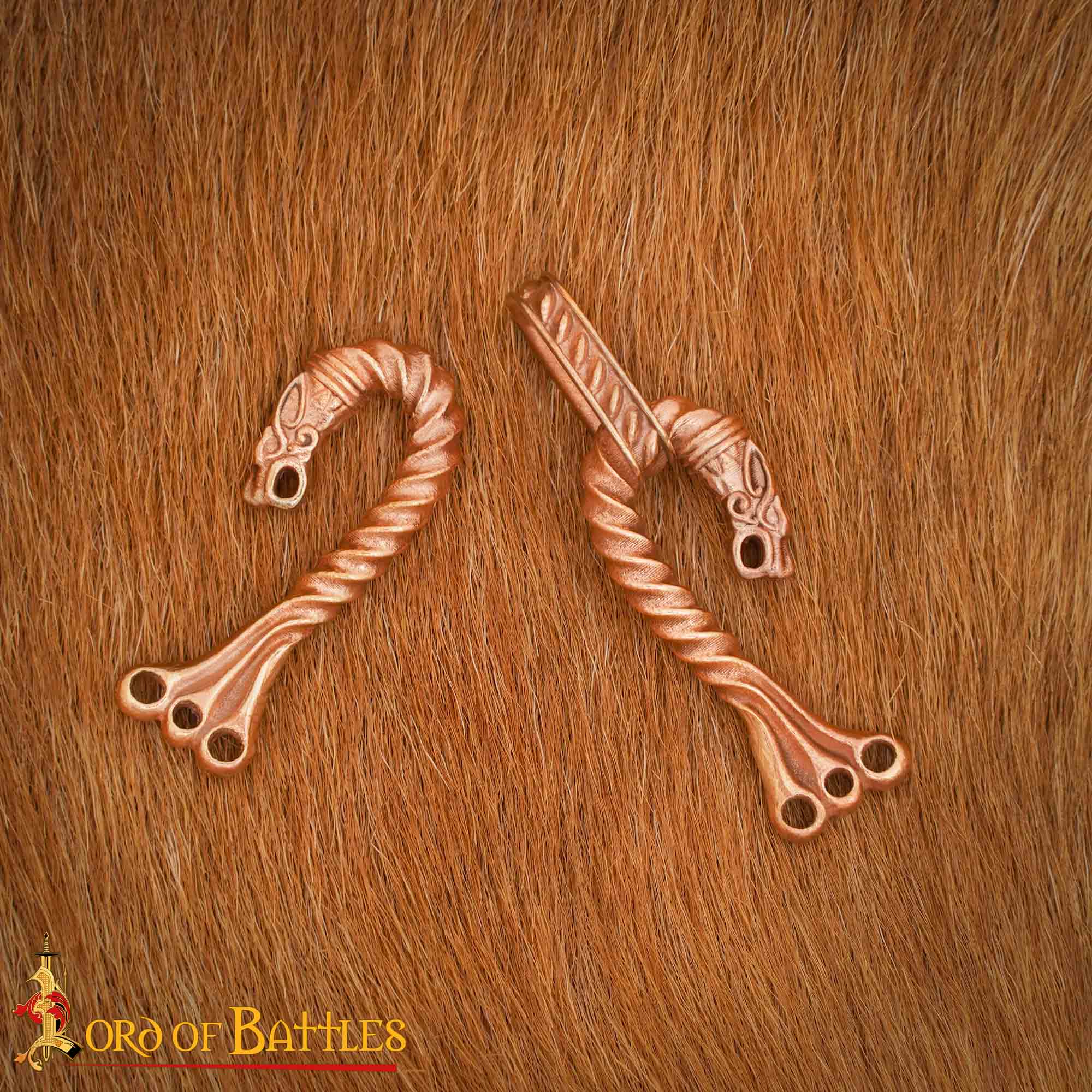 9th Century Viking Dragon Head Cloak Clasp Twisted Bronze Norse Garment Fastener-26442BZ 5