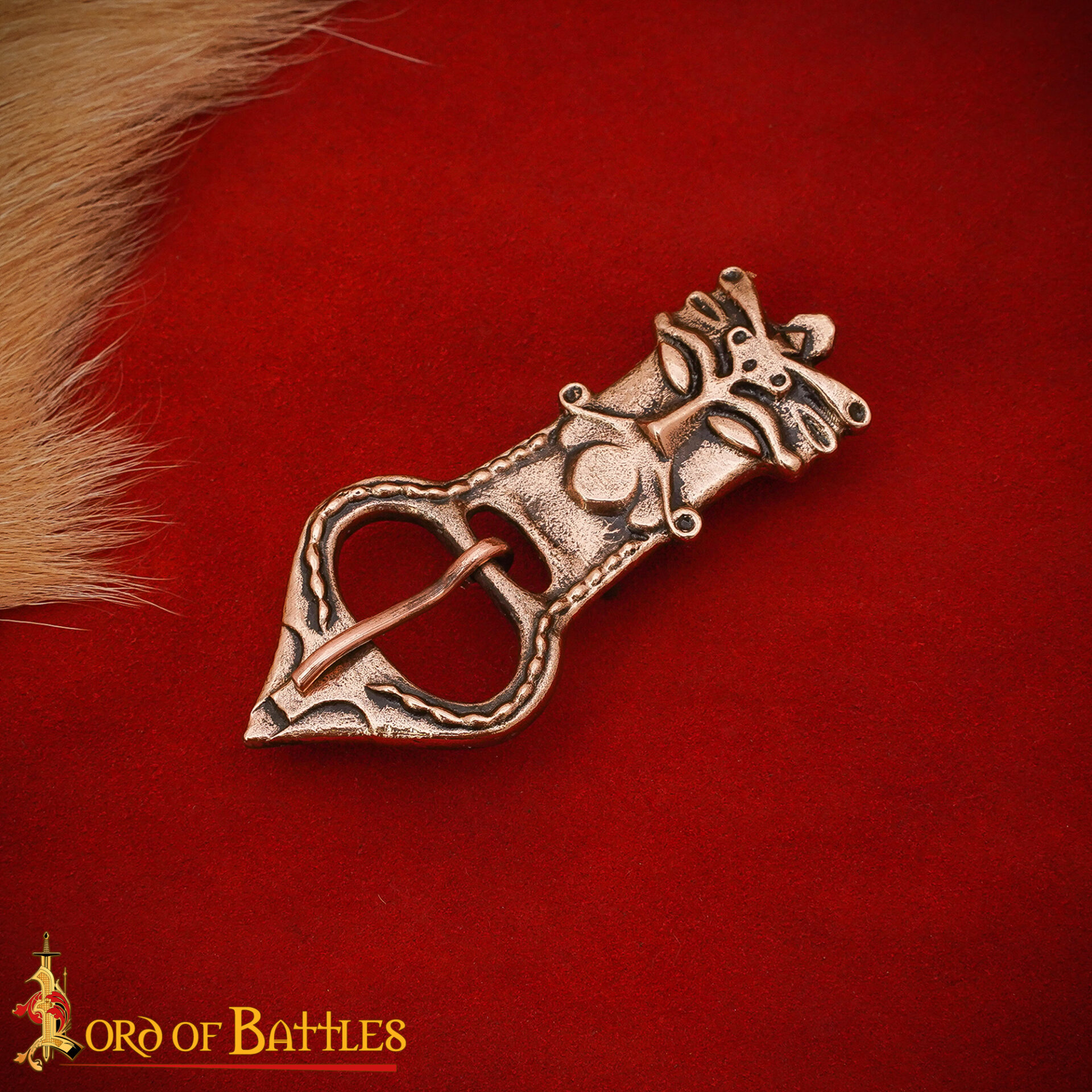 9th–10th Century Viking Antique Bronze Belt Buckle – Norse Animal Head Design for Historical Reenactment and Costume Accessories-26422BZSAT