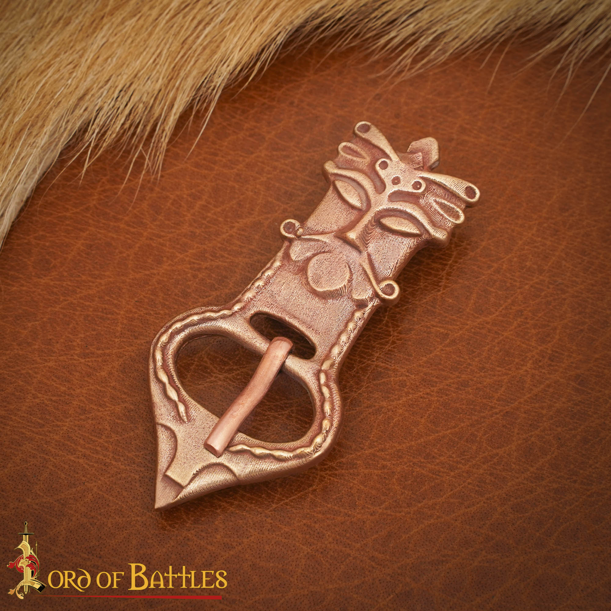 9th–10th Century Viking Bronze Belt Buckle – Norse Animal Head Design for Historical Reenactment and Costume Accessories-26422BZL