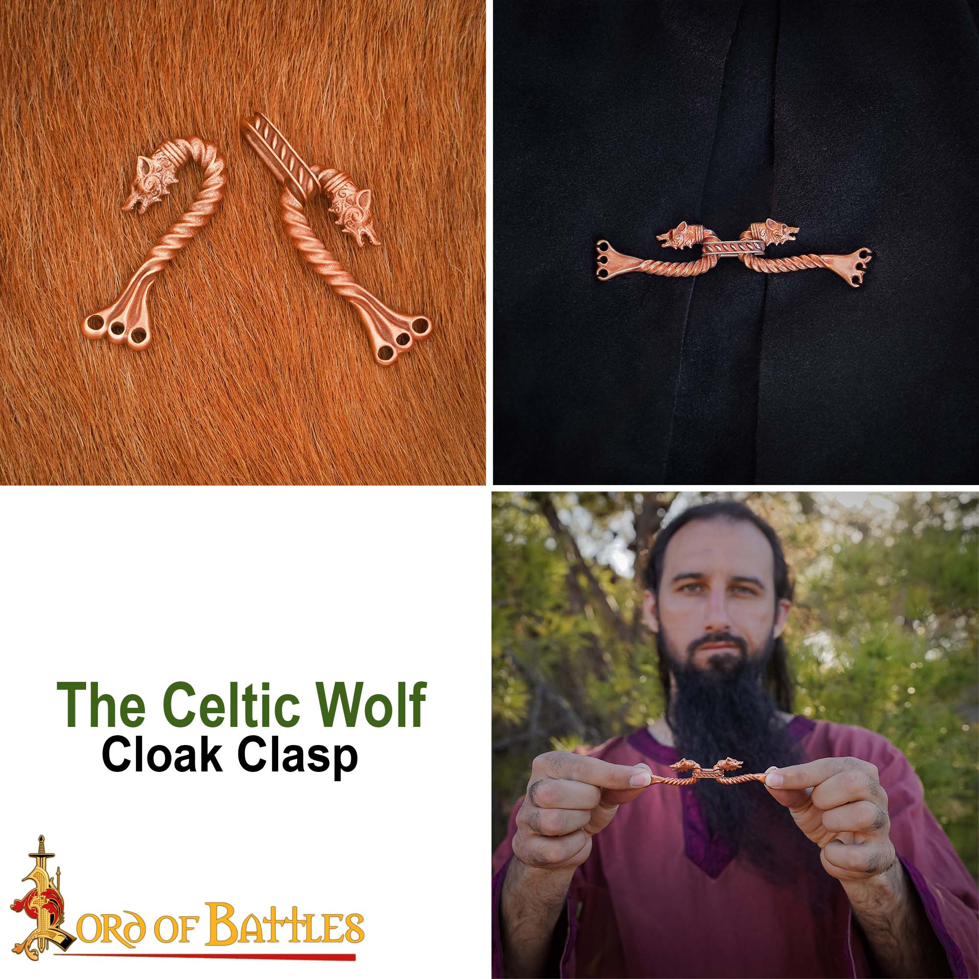 9th–11th Century Viking Bronze Cloak Clasp with Celtic Wolf Motifs-26418BZ 8