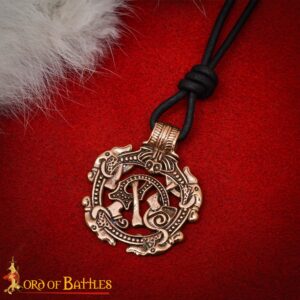 Viking Bronze Pendant – Norse Serpent Motif, Lost Wax Cast with Adjustable Leather Cord