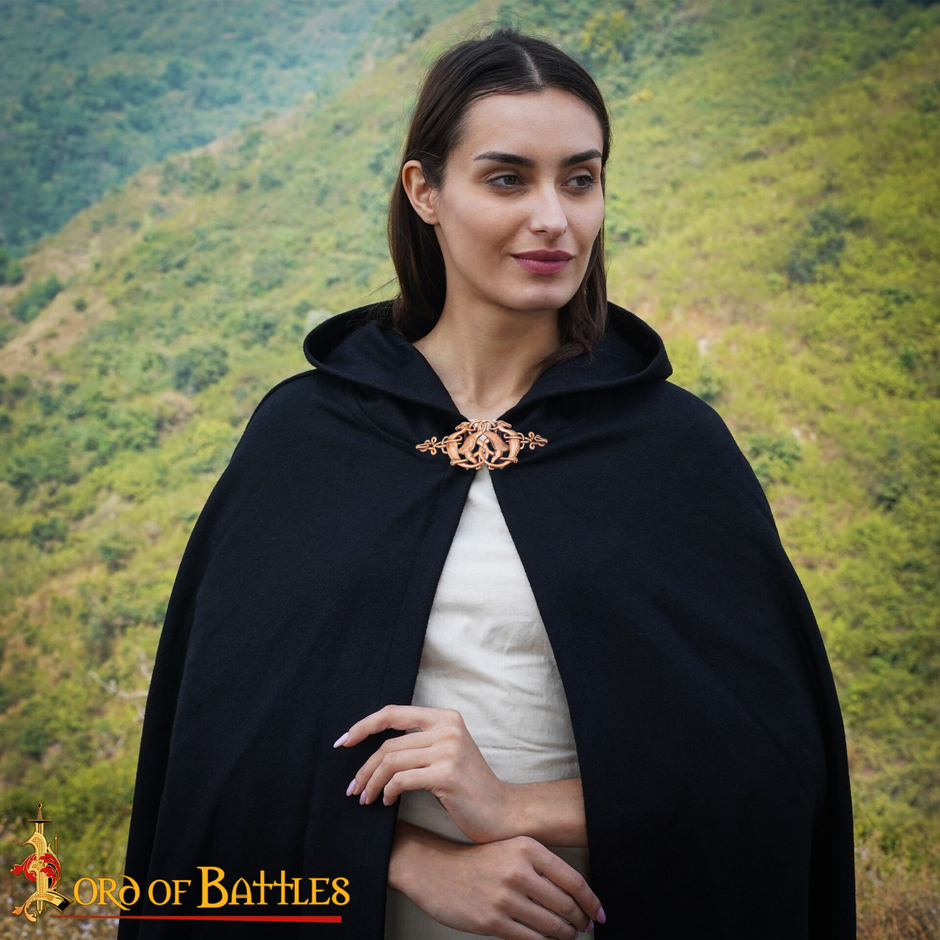 10th Century Viking Antique Bronze Cloak Clasp with Celtic Deer Motifs-26455BZAT 1