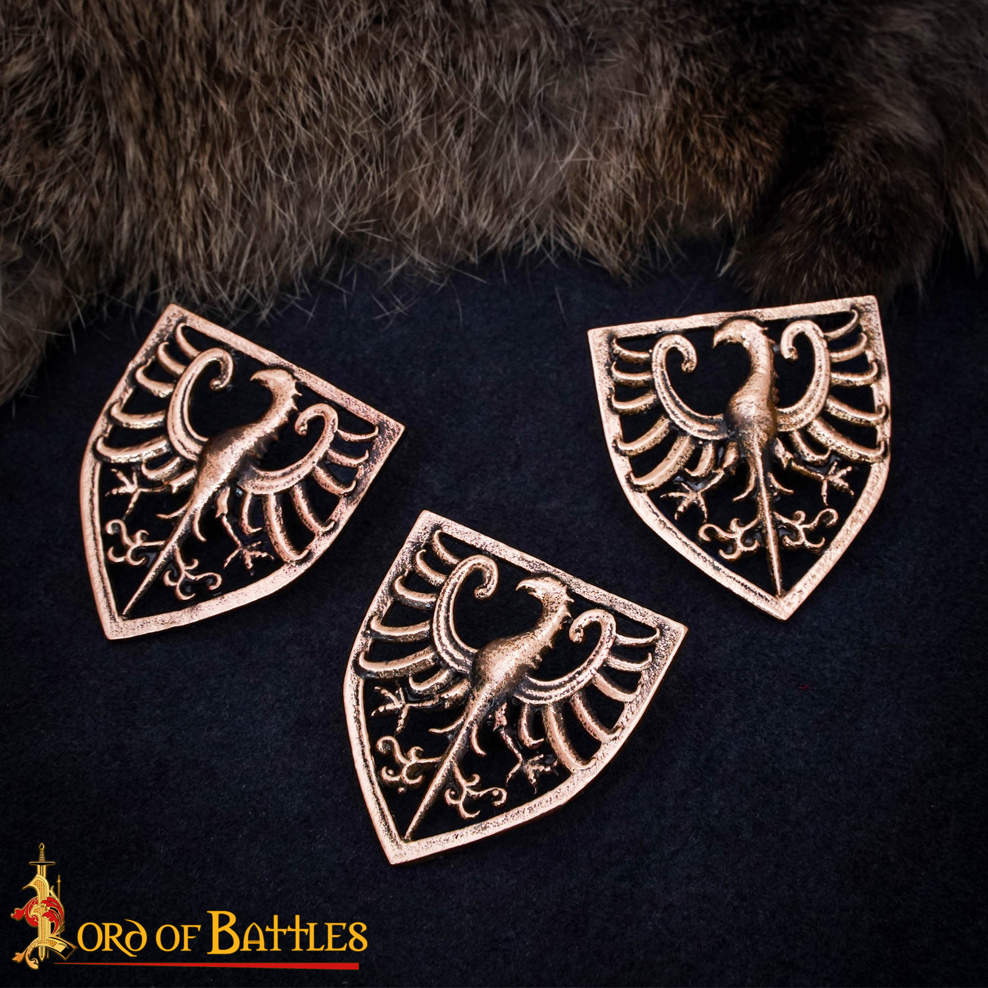 13th Century Antique Bronze Heraldic Eagle Shield Brooch-26432BZAT-3Pcs