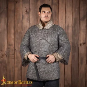 Medieval Chainmail Haubergeon 9mm Round Ring Riveted with Alternating Flat Solid Rings Half Sleeve 18 Gauge