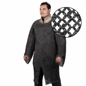 Chainmail Hauberk 9mm Dome Riveted Round Rings with Alternating Flat Solid 18 Gauge