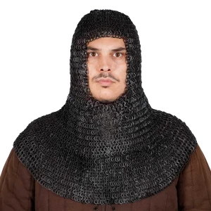 Chainmail Large Coif – 9mm Flat Rings Wedge Riveted with Alternating Flat Solid Rings 17 Gauge Mild SteelMedieval Armor for LARP & Stage