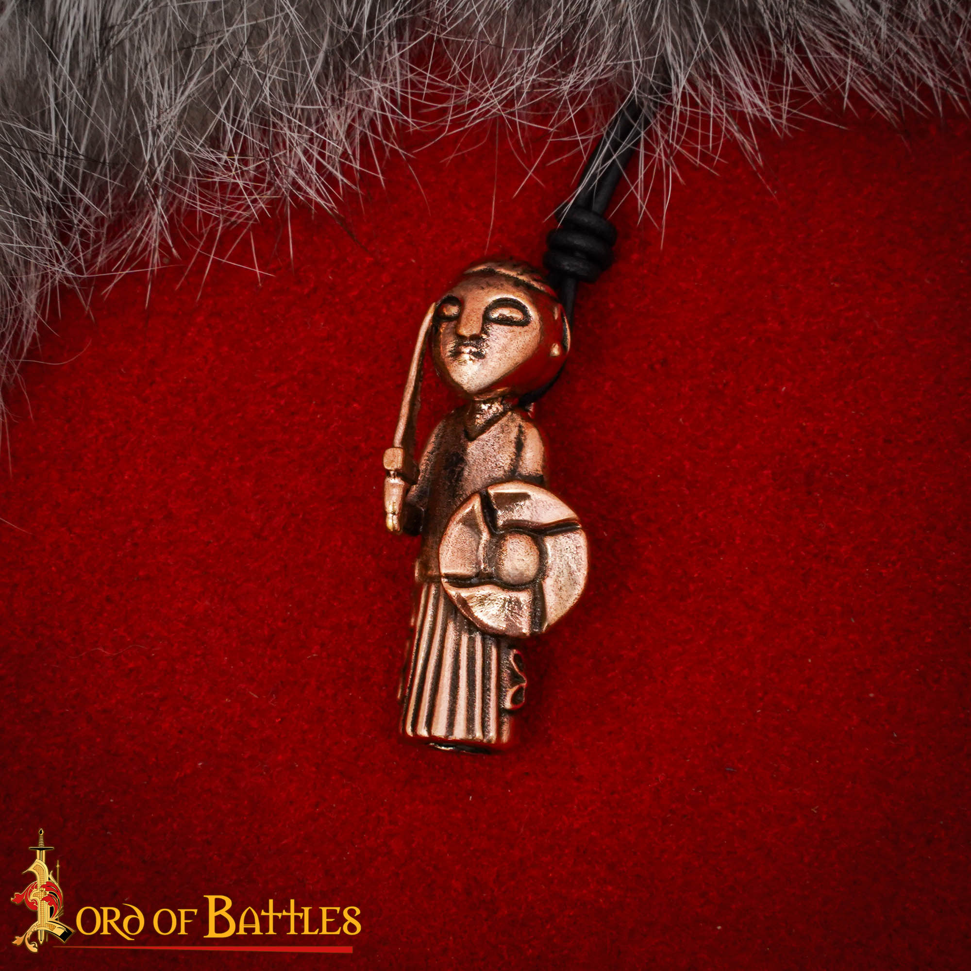 9th Century Antique Bronze Valkyrie Skögul Pendant with Leather Cord – Norse Lady Warrior Amulet-26515BZAT 4