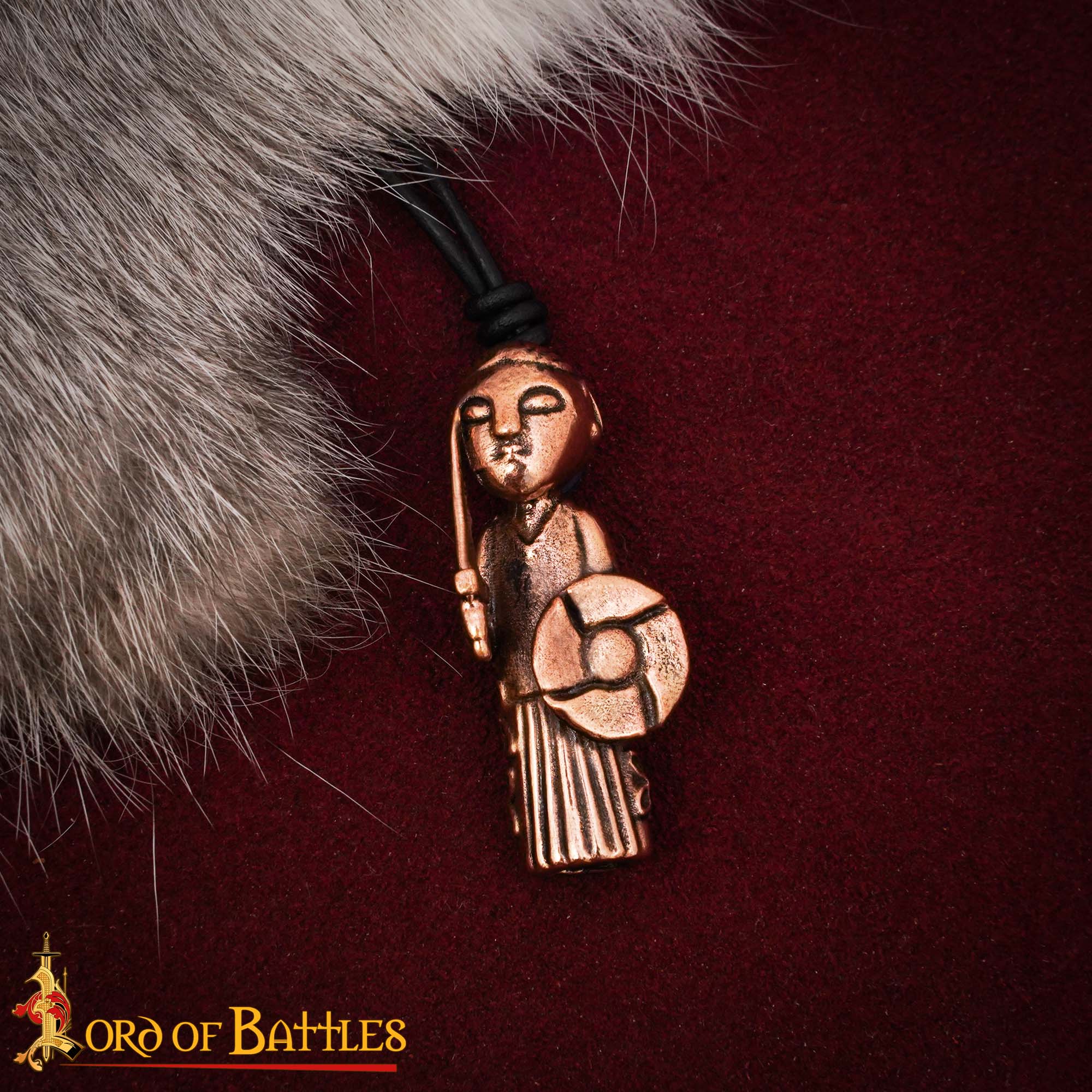 9th Century Antique Bronze Valkyrie Skögul Pendant with Leather Cord – Norse Lady Warrior Amulet-26515BZAT