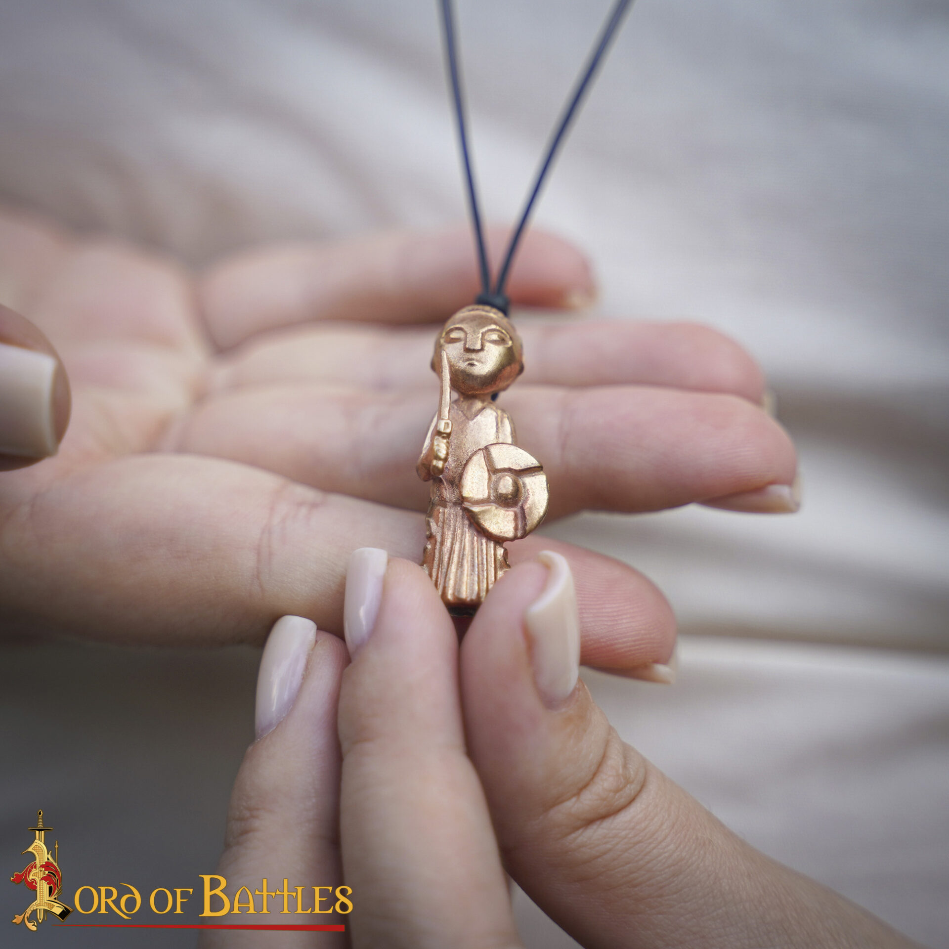 9th Century Bronze Valkyrie Skögul Pendant with Leather Cord – Norse Lady Warrior Amulet-26515BZ