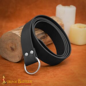 Medieval Black Leather Belt with Steel Ring Buckle – Genuine Buff Leather 3.3mm, LARP & Renaissance Accessory