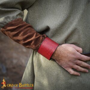 Medieval Leather Wrist Band Cuff Bracer with Fleur-de-Lis Embossing 3 mm Thick Adjustable Armor Accessory