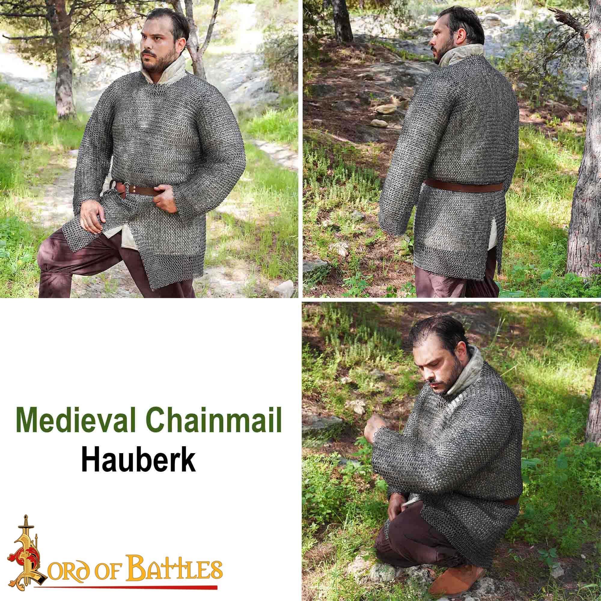 Medieval Chainmail Hauberk – 9mm 18 Gauge Round Ring Dome Riveted Mild Steel Rings with Alternating Solid Rings-248N 6