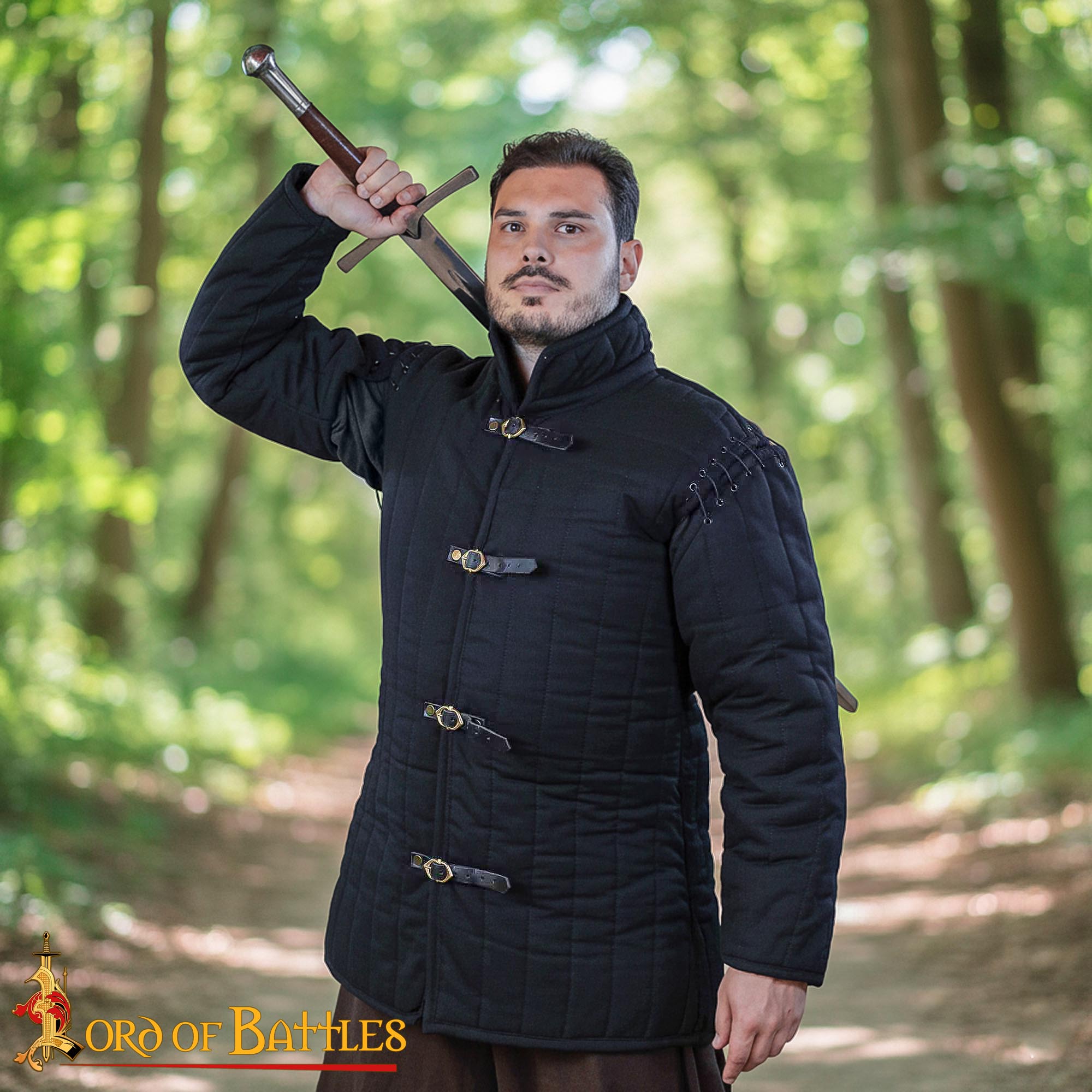 Medieval Triple-Layer Quilted Gambeson (Type 1) Convertible Sleeve Recycled Multi-Fibre Wadding - 7101BK