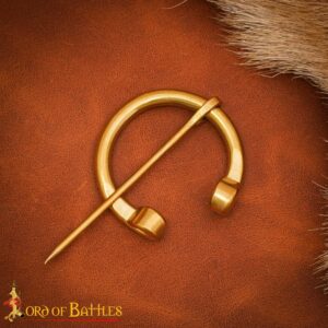 Brass Fibula Cloak Pin – Rolled-End Round Brooch for Historical Garments