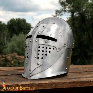 14th Century Bascinet Helmet – Hand Crafted with Visor and Leather Liner