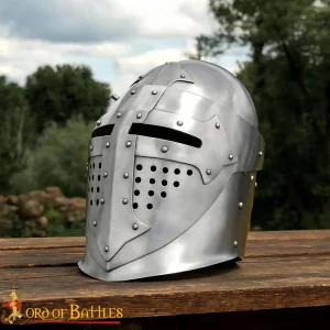 14th Century Bascinet Helmet – Hand Crafted with Visor and Leather Liner