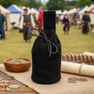Genuine Suede Leather Drawstring Pouch – Medieval Coin and Dice Bag with Leather Cord, Perfect for LARP & Renaissance Fairs