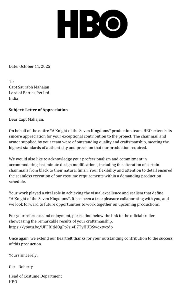 HBO_Appreciation_Letter_to_Capt_Saurabh_Mahajan