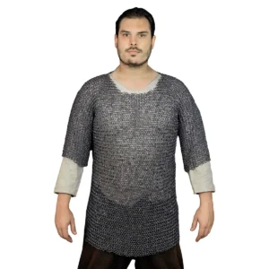 Round Ring Chainmail Medieval Half Sleeves Shirt Haubergeon, Riveted, ID 10 mm, Mild Steel