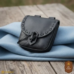 Medieval Leather Belt Bag with Horn Toggle Closure