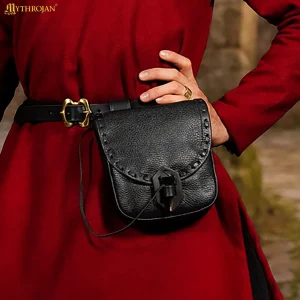Medieval Leather Belt Bag with Horn Toggle Closure