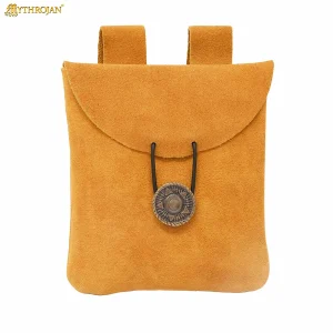 Medieval Suede Leather Belt Pouch With Antique Closure