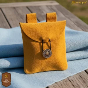 Medieval Suede Leather Belt Pouch With Antique Closure