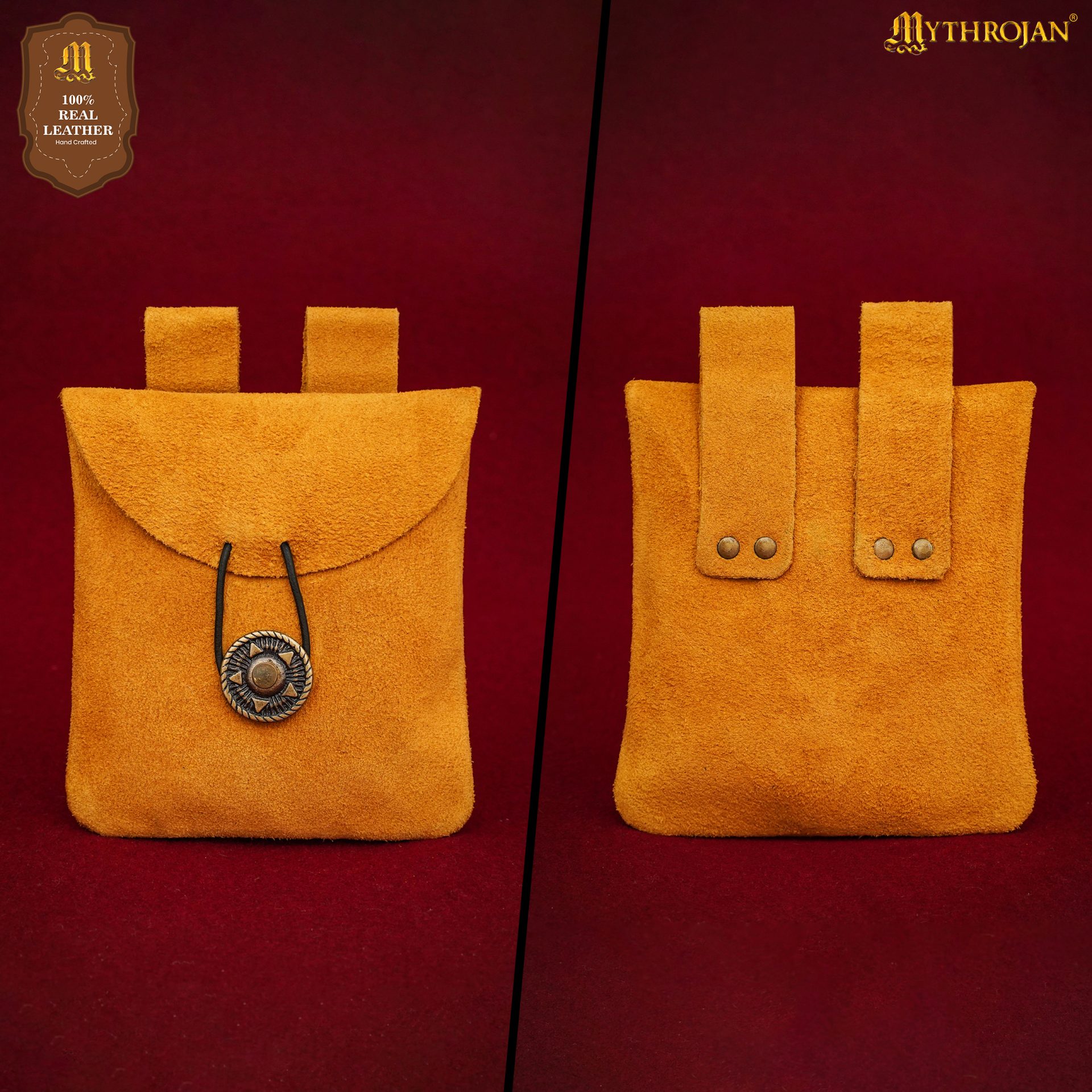 Medieval Suede Leather Belt Pouch With Antique Button Closure - 300759-S 6