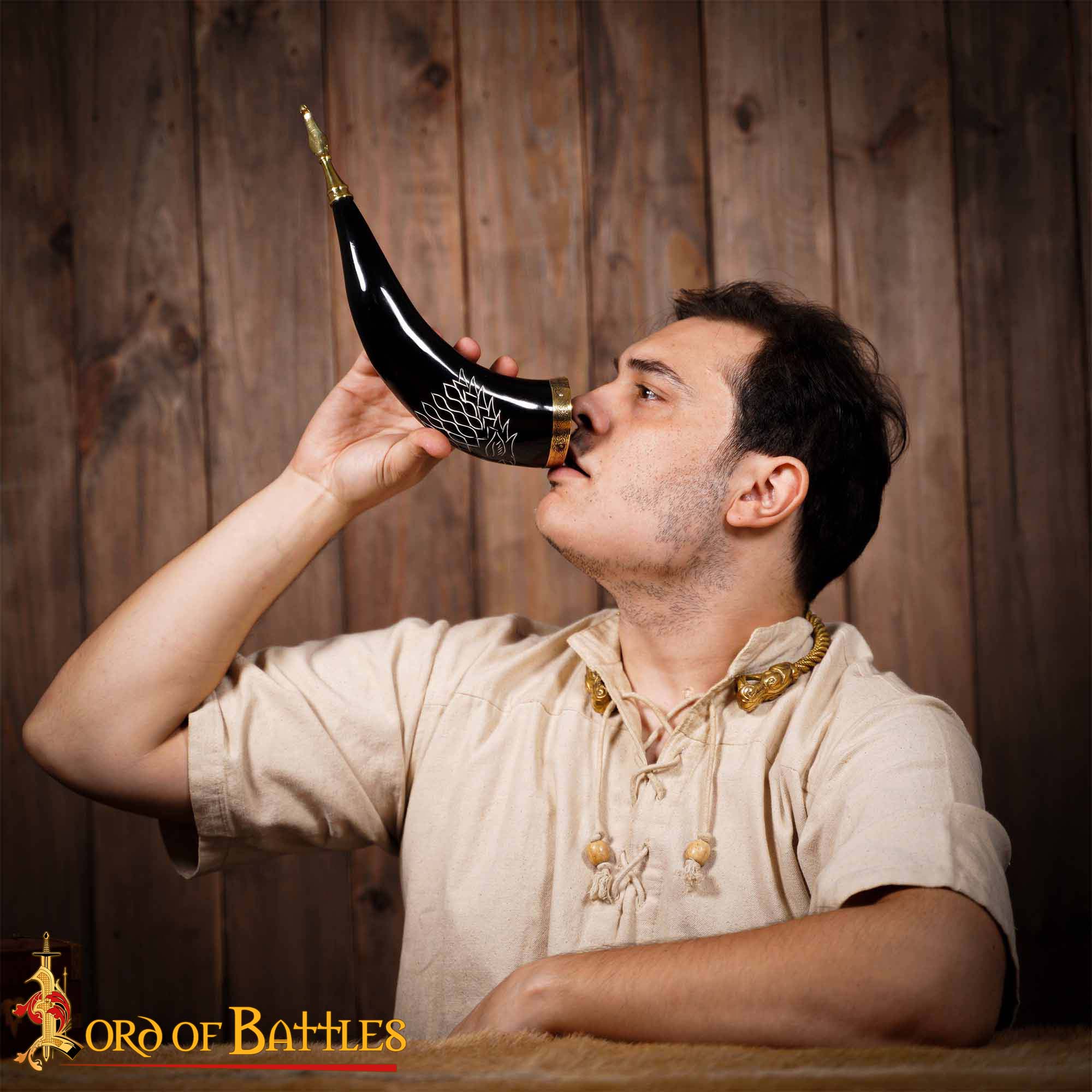 The Fenrir Wolf Drinking Horn with Pure Brass Fittings The Fenrir Wolf Drinking Horn with Pure Brass Fittings - Image 2