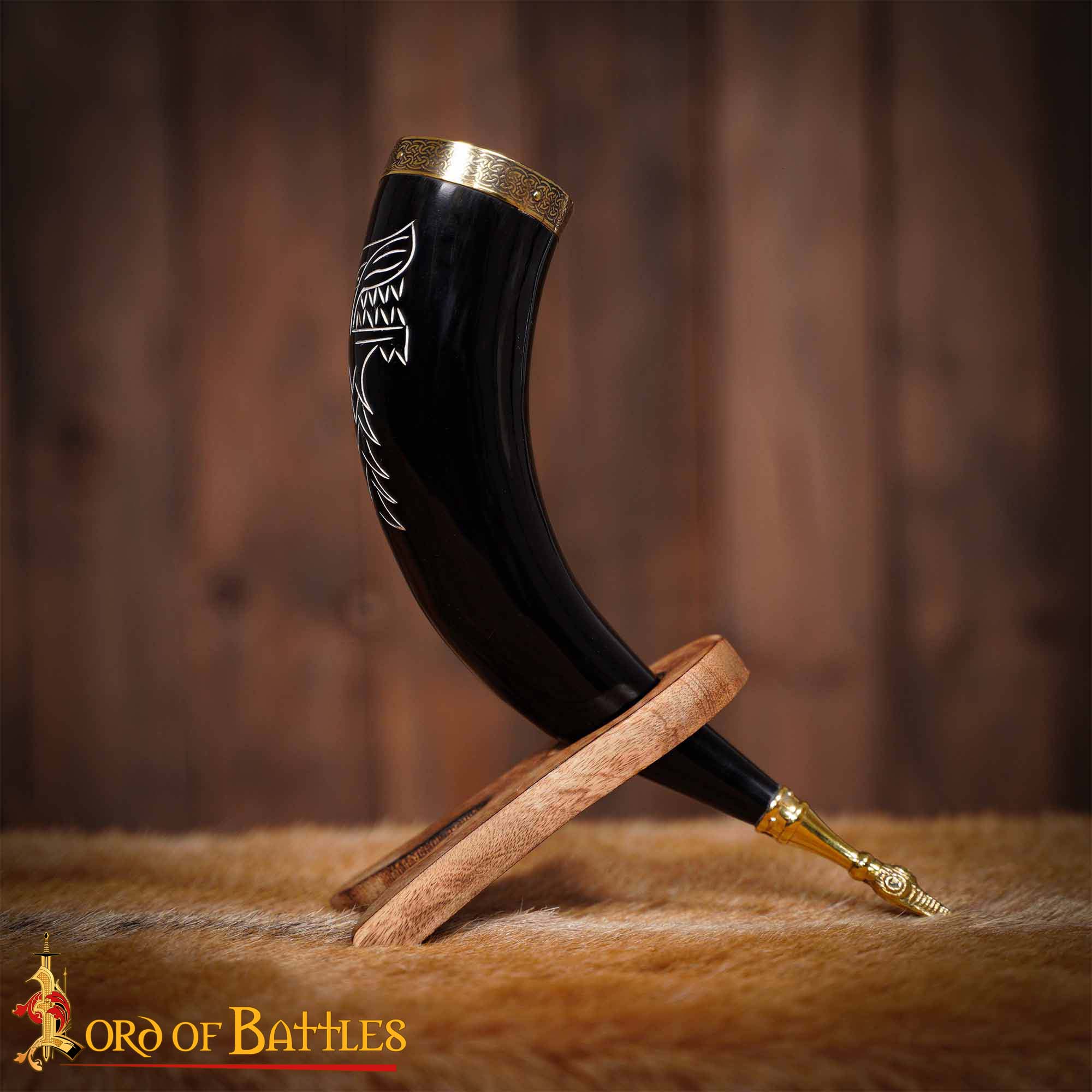 The Fenrir Wolf Drinking Horn with Pure Brass Fittings The Fenrir Wolf Drinking Horn with Pure Brass Fittings - Image 5