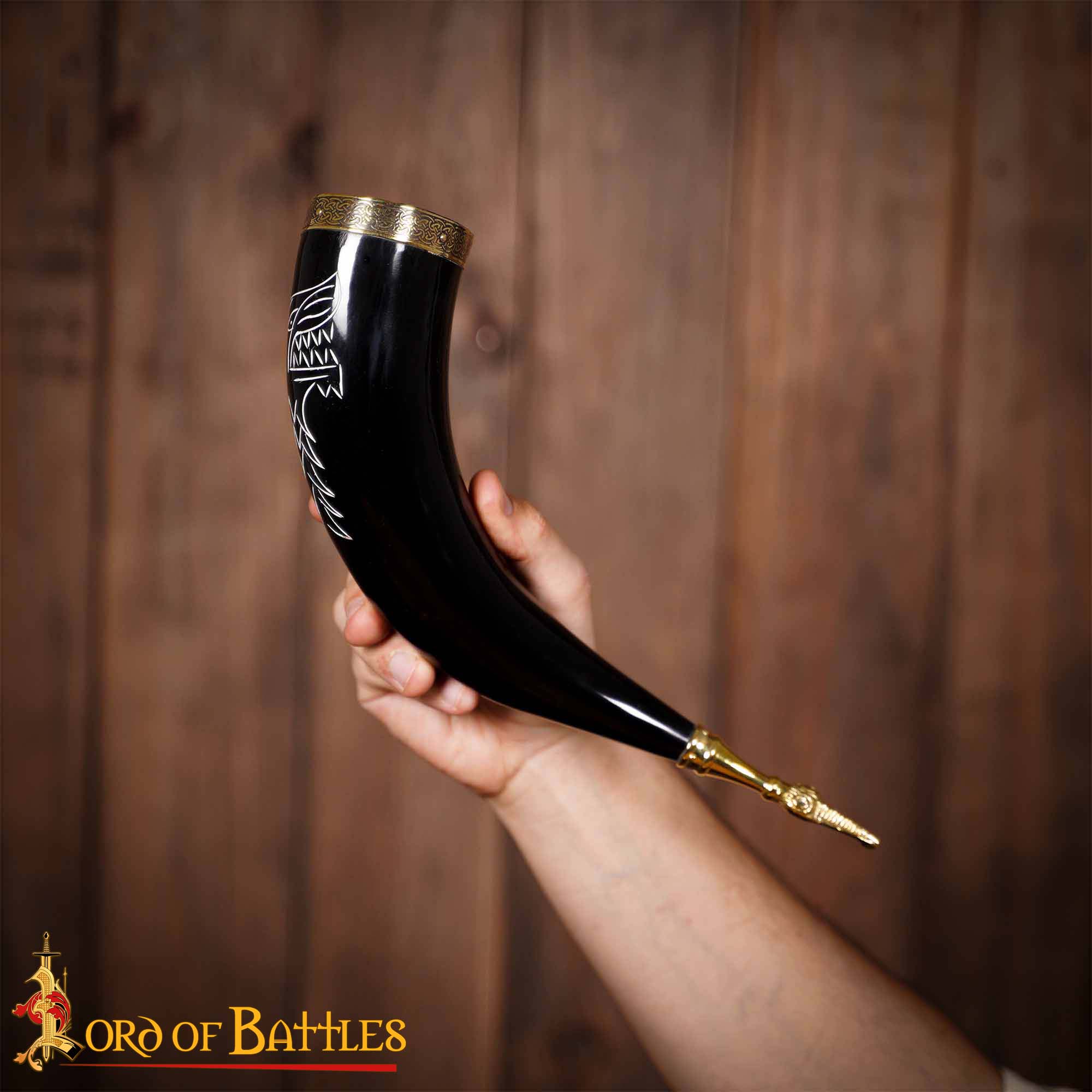 The Fenrir Wolf Drinking Horn with Pure Brass Fittings The Fenrir Wolf Drinking Horn with Pure Brass Fittings - Image 4