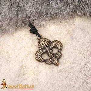 Fleur-de-Lis Pendant With Adjustable Leather Cord Antiqued Brass Accessory