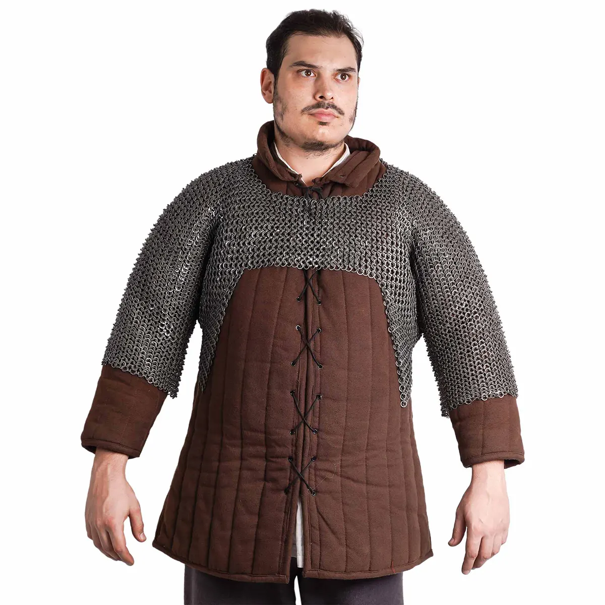 Medieval Chainmail Half Sleeve 9mm 17 g Flat Ring Round Rivet with Alt Flat Solid Chainmail Half Sleeve