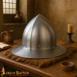 14th Century Kettle Helmet – Polished 16-Gauge Steel with Leather Liner