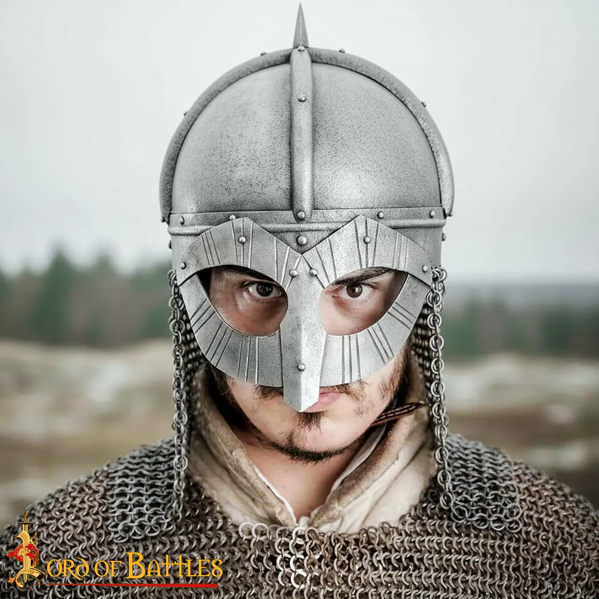 Viking Gjermundbu Antique Steel Helmet with Genuine Leather Liner and Butted Camail - Image 2