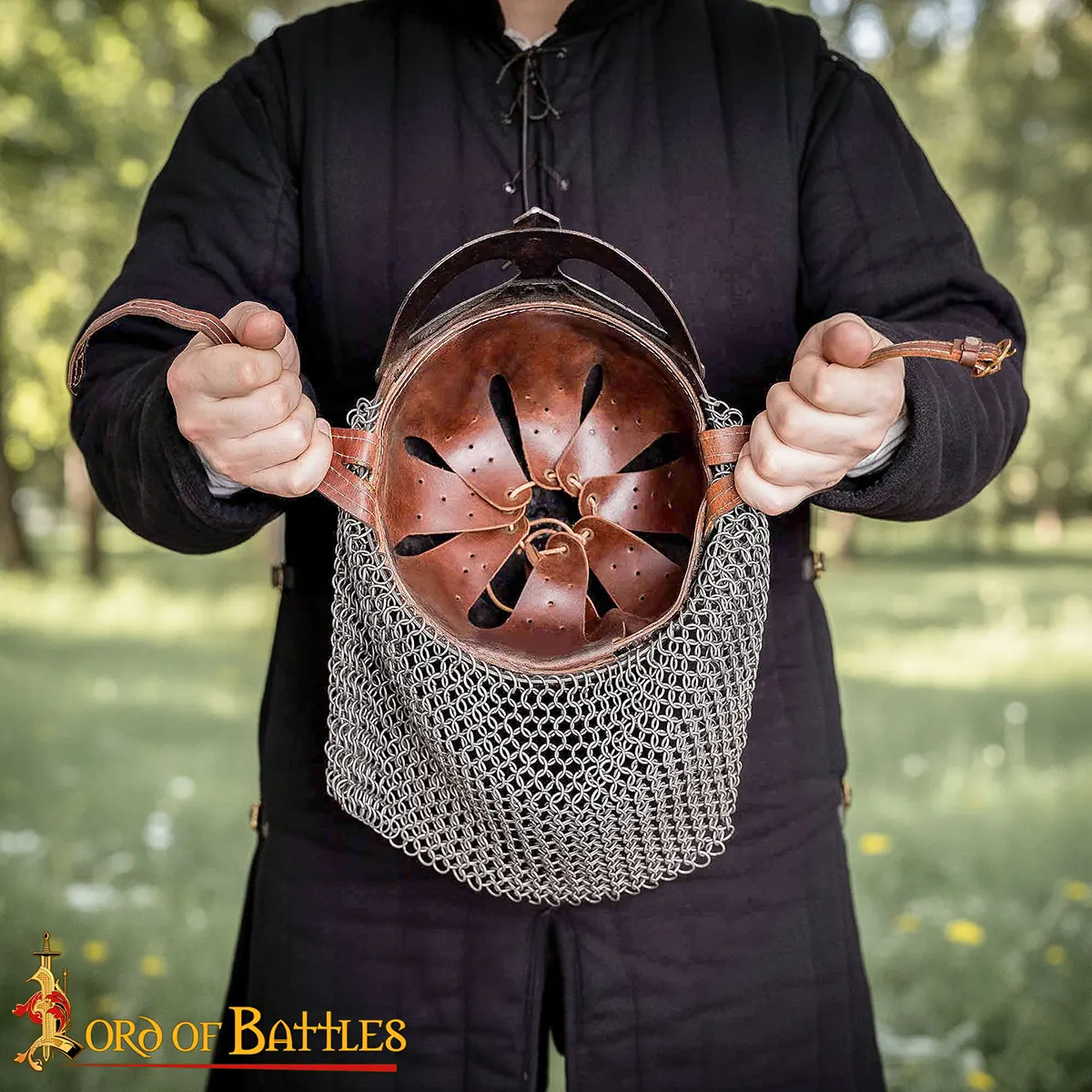 Viking Gjermundbu Antique Steel Helmet with Genuine Leather Liner and Butted Camail - Image 7