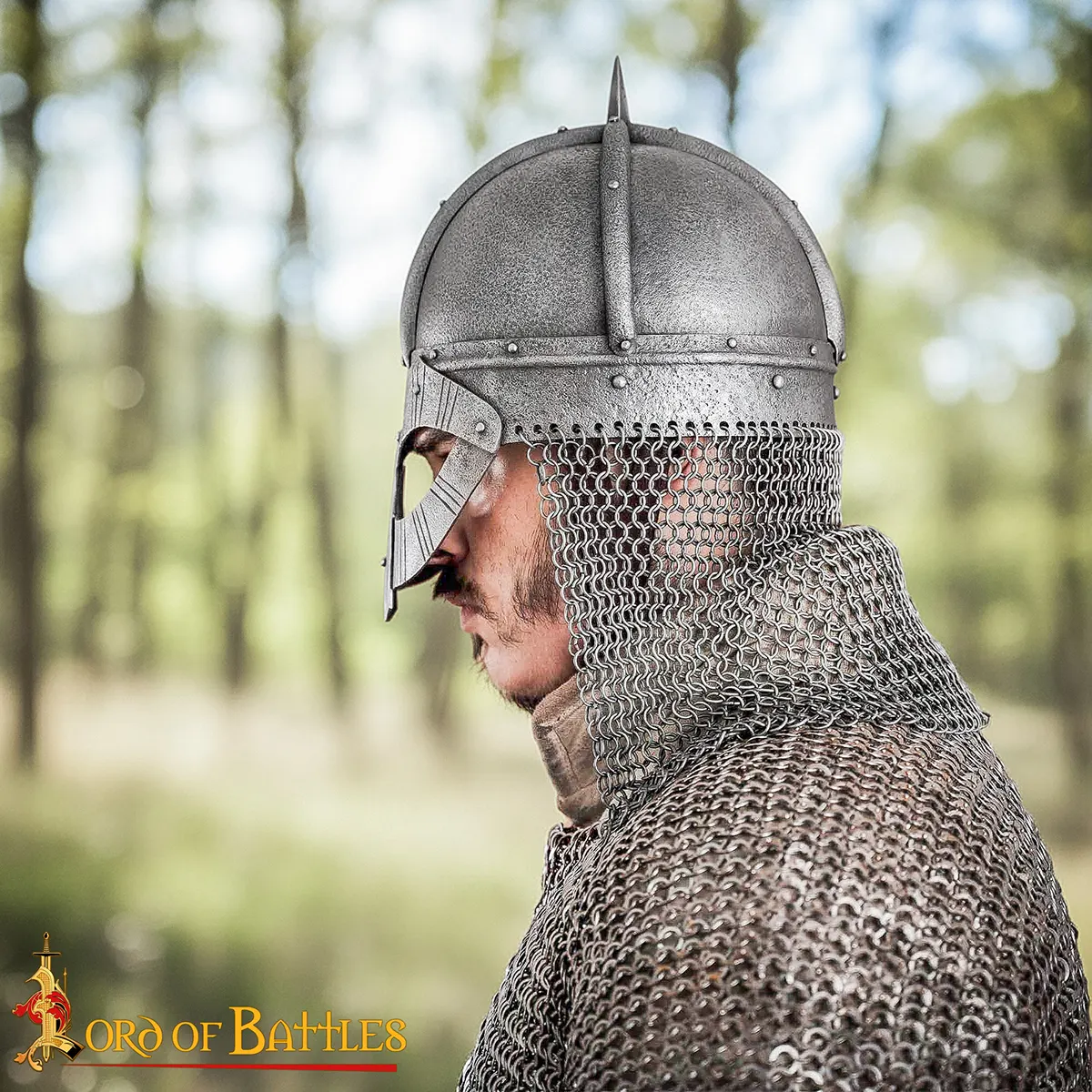 Viking Gjermundbu Antique Steel Helmet with Genuine Leather Liner and Butted Camail - Image 5