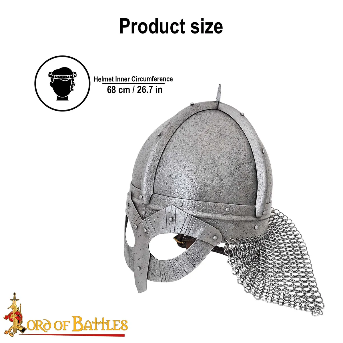 Viking Gjermundbu Antique Steel Helmet with Genuine Leather Liner and Butted Camail - Image 3