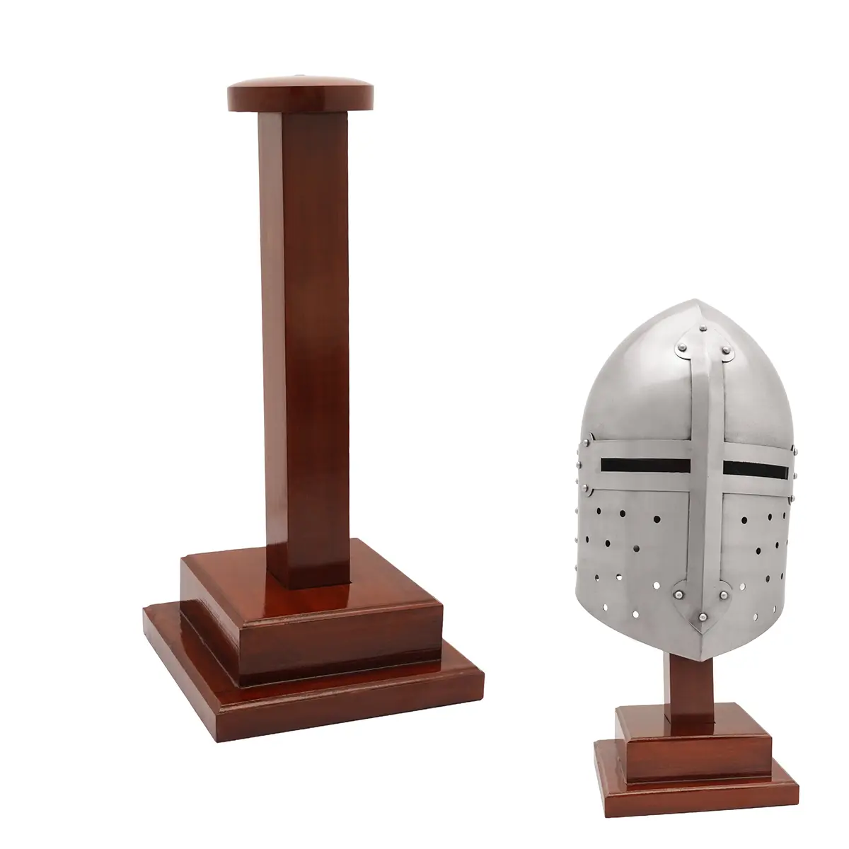 Wooden Helmet Stand for Medieval Helmets with or without Aventail Medieval Wooden Helmet Stand